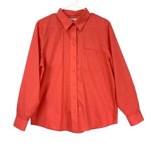 Foxcroft NYC Womens Coral Wrinkle Free Long Sleeve Button Up Shirt Petite 16P